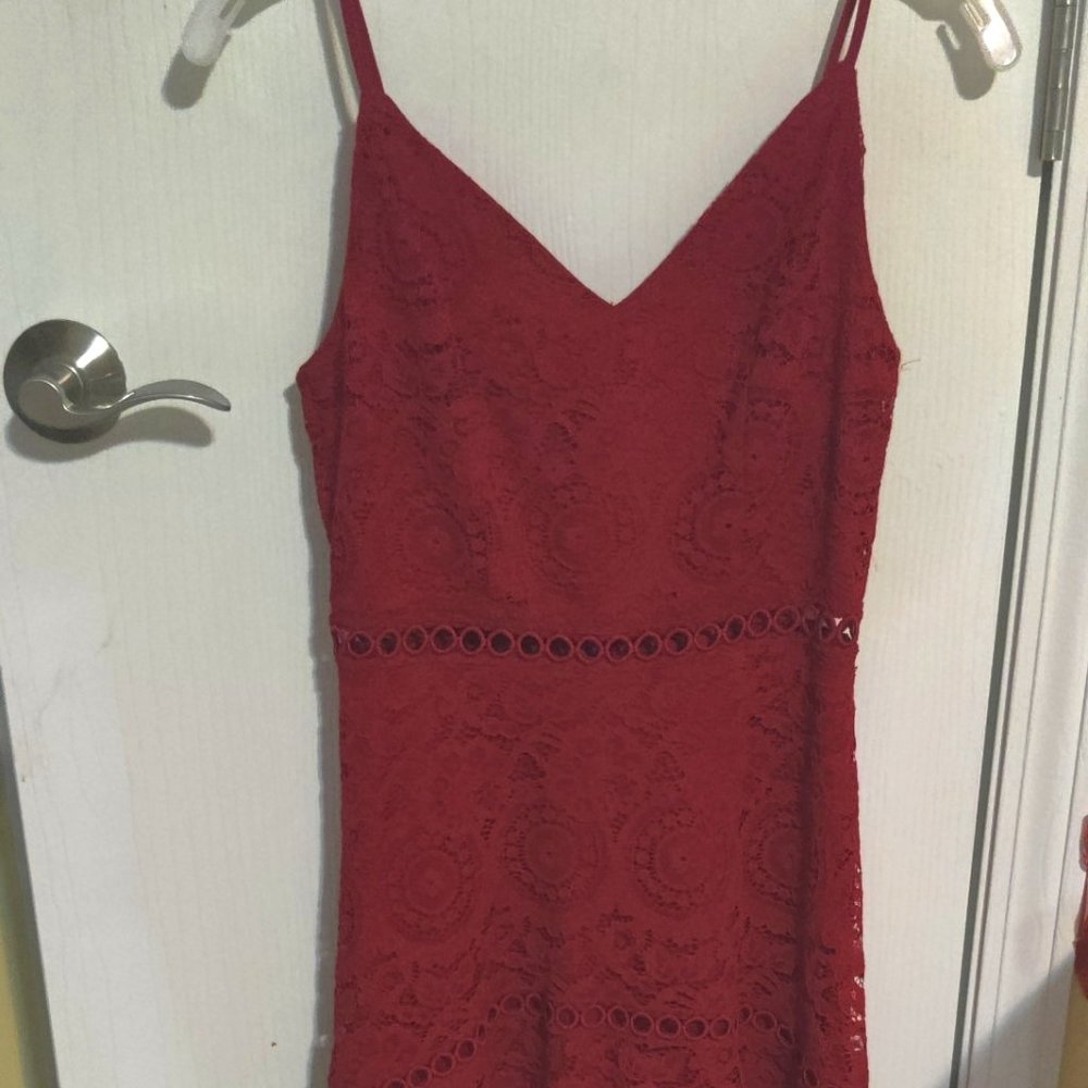 Red Lace Cocktail Prom Dress